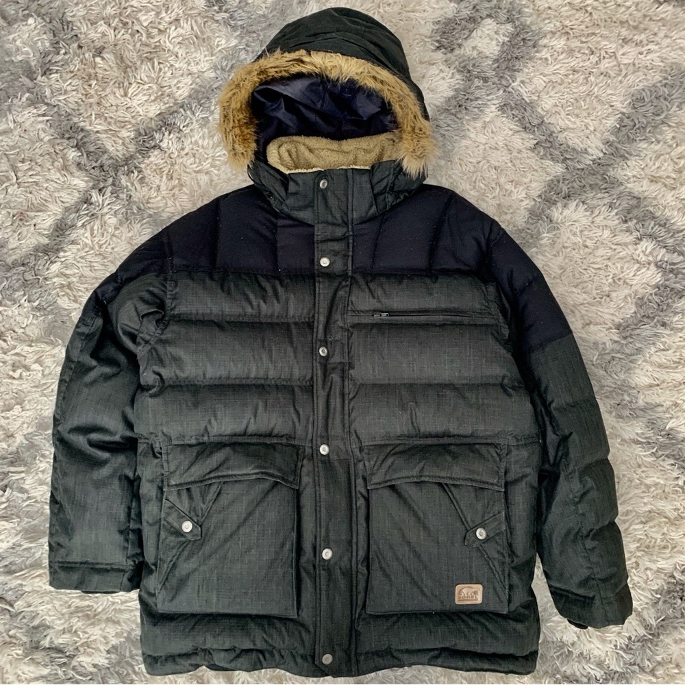 Sorel Parka Down Jacket Men's Large Black Puffer Feathers Coat Ski Snow Winter.